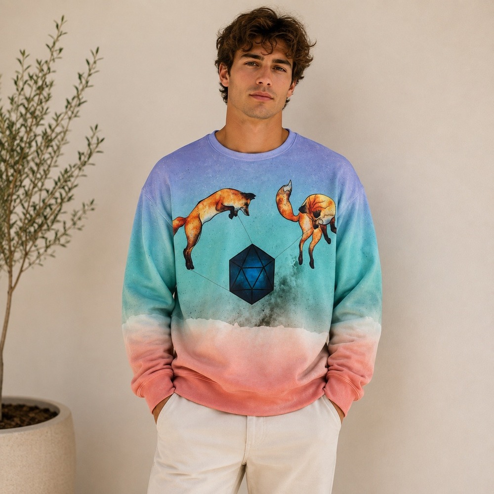 Aloha From Deer Fox D20 Geometric Galaxy Ombre Graphic Sweatshirt Mens XL